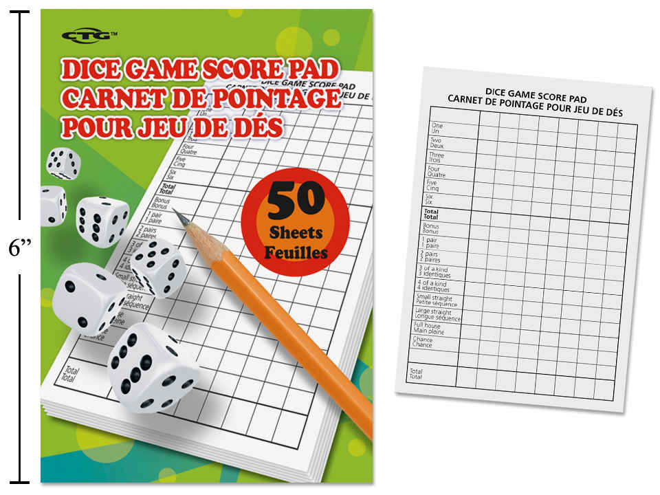 Feuilles de pointage pour jeu de dés 50p