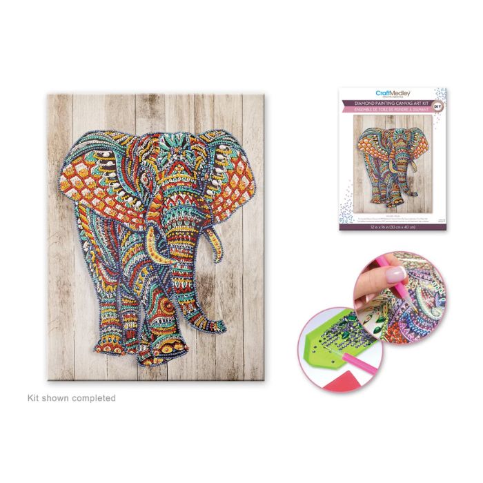 Broderie Diamant Éléphant Sépia