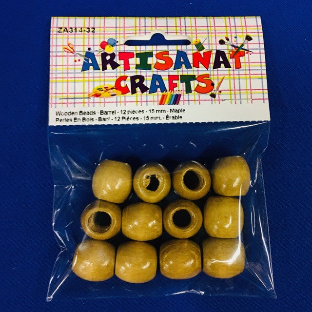 Perle en bois 15 mm naturel (paquet de 12)