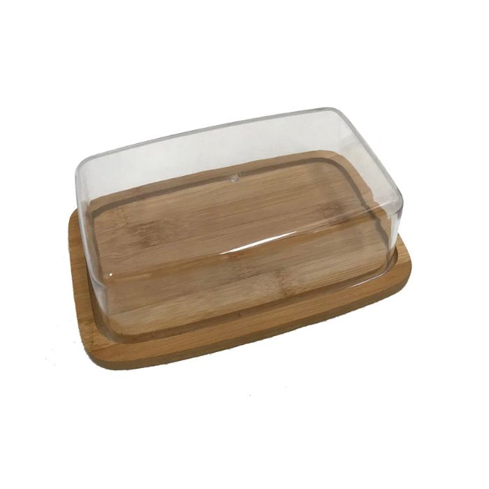 Beurrier En Bambou Rectangulaire Avec Couvercle Transparent - 19 X 12,5 X 5,2 Cm
