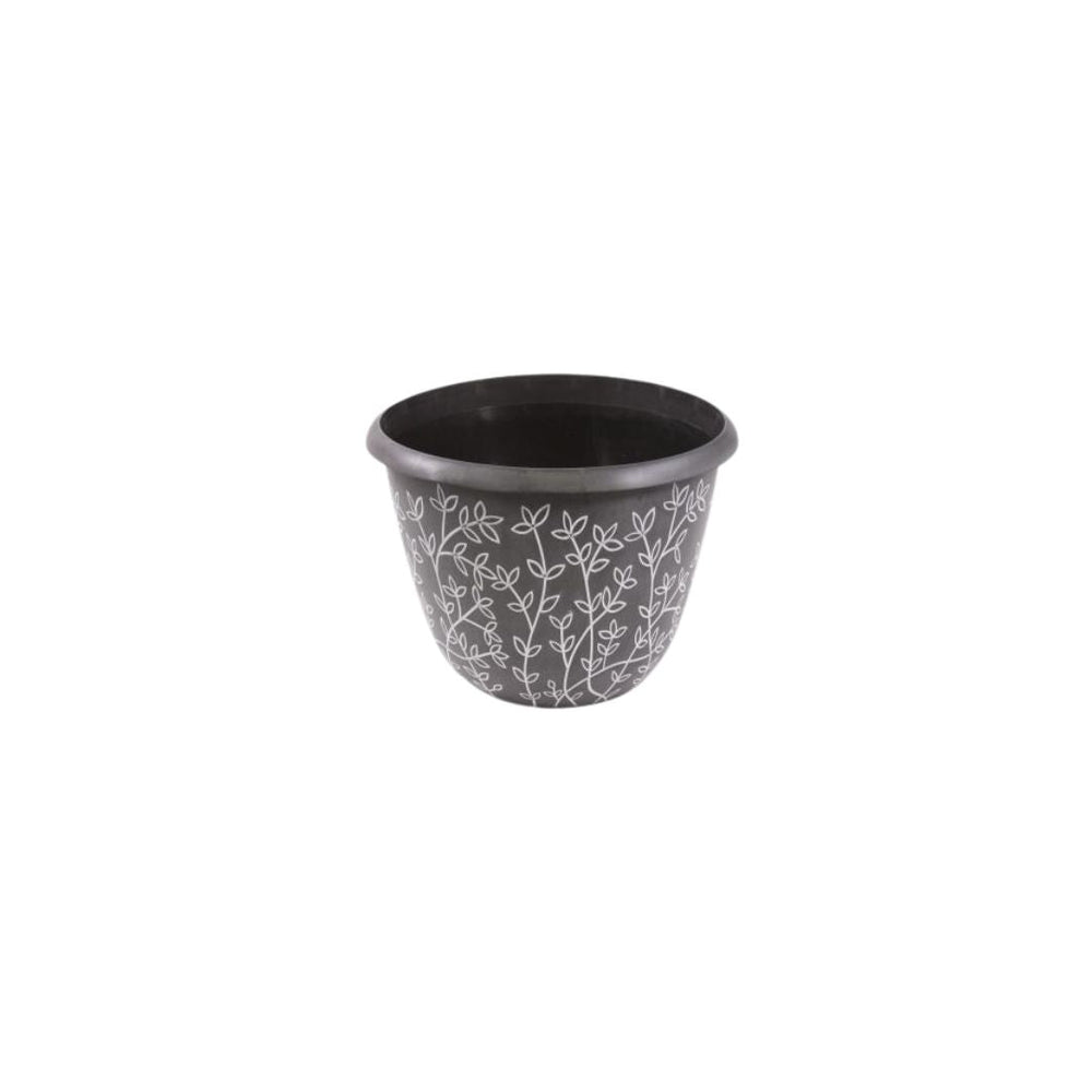 Cache-pot gris motif de plante blanc 16 po