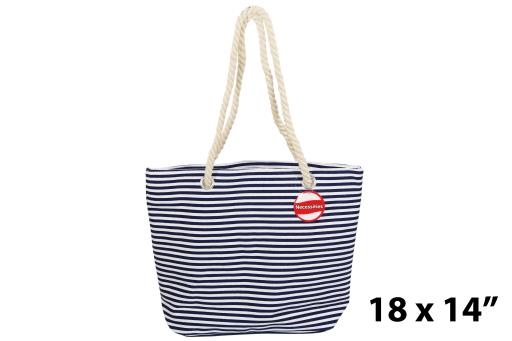 Sac de plage 18 po x 14 rayé bleu et blanc