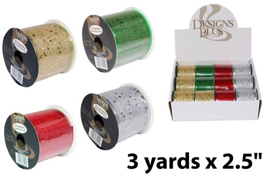 Ruban décoratif 2,5 po x 9 pi motif métallique