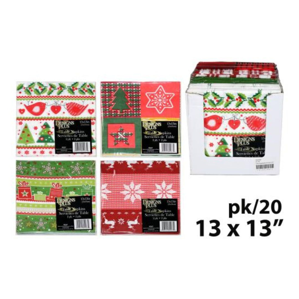 Serviette de table en papier 13 po x 13 po motif de Noël (paquet de 20)