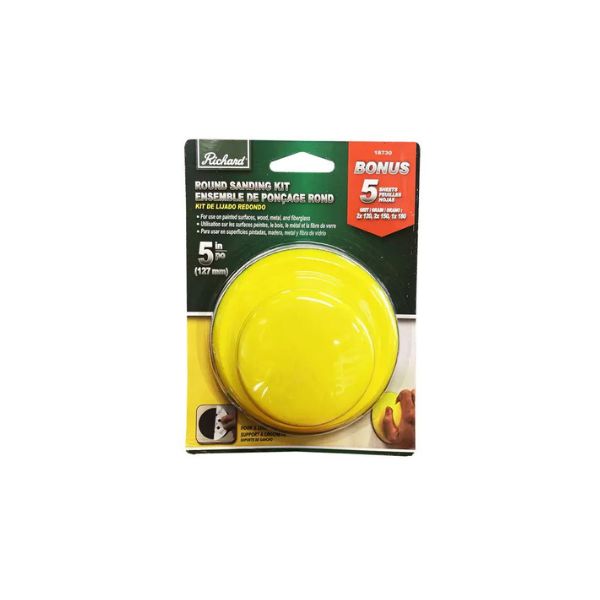 Ensemble de ponçage rond 5 po (bloc de ponçage et 5 feuilles abrasives)