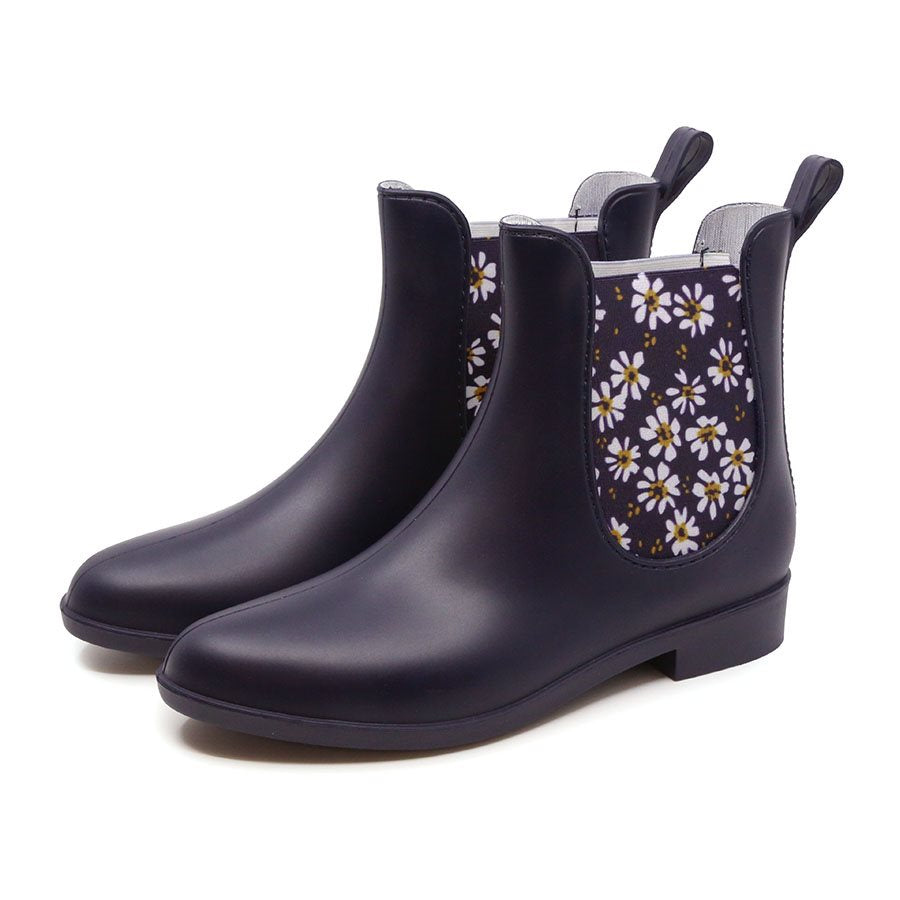 Bottes de pluie Chelsea noir et motif fleuri