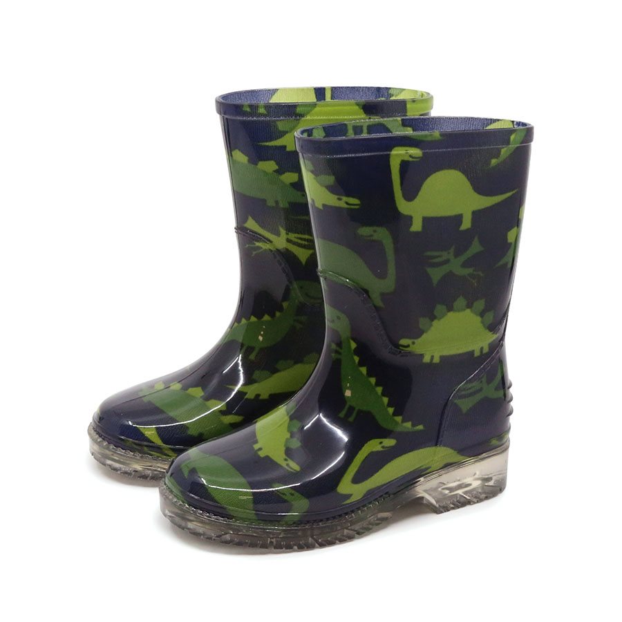 Bottes de pluie pour enfant bleue à motif de dinosaure vert (pointure 8 à 10)