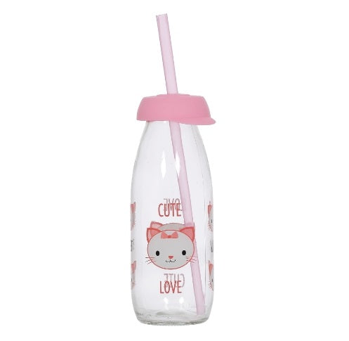 Bouteille en plastique avec paille 250 ml chat