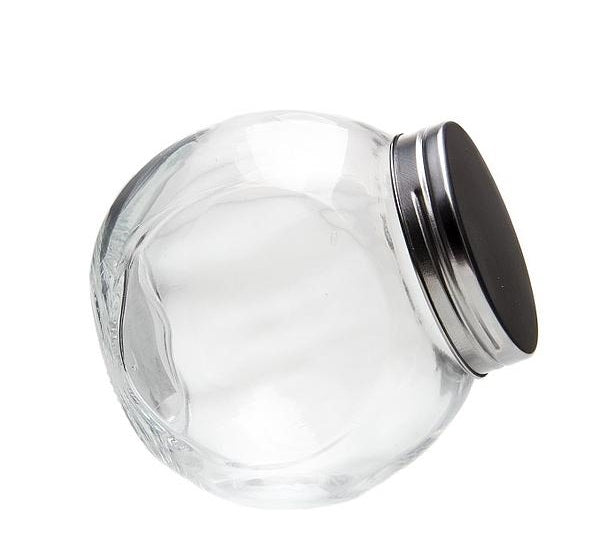 Jarre en verre rond avec couvercle en métal