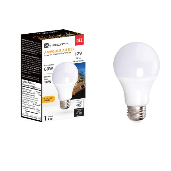 Ampoule DEL type A 10W / 12V / 3000K blanc doux