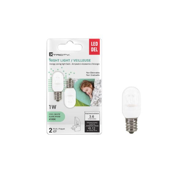 Ampoule veilleuse DEL type C7 / 1W / 120V / 4100K / blanc / blanc froid (paquet de 2)