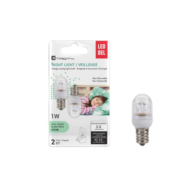 Ampoule veilleuse DEL type C7 / 1W / 120V / 4100K / clair / blanc froid (paquet de 2)