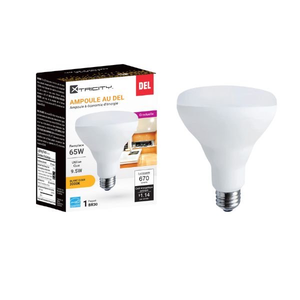 Ampoule DEL type BR30 intensité variable 9,5W / 120V / 3000K blanc doux