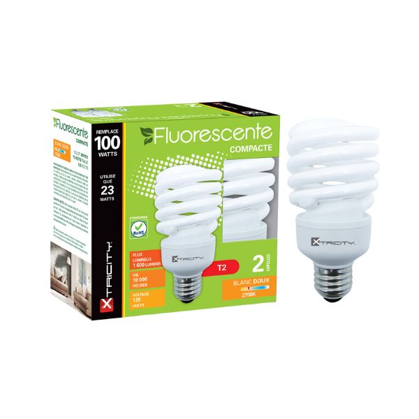 Ampoule type T2 spirale FCL 23W / blanc doux (paquet de 2)