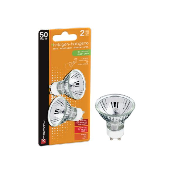 Ampoule halogène type MR16 intensité variable 50W / 700L / blanc doux (paquet de 2)