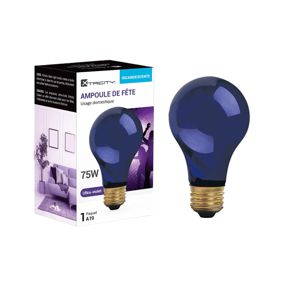 Ampoule festivité type A19 intensité variable 75W / ultra-violet