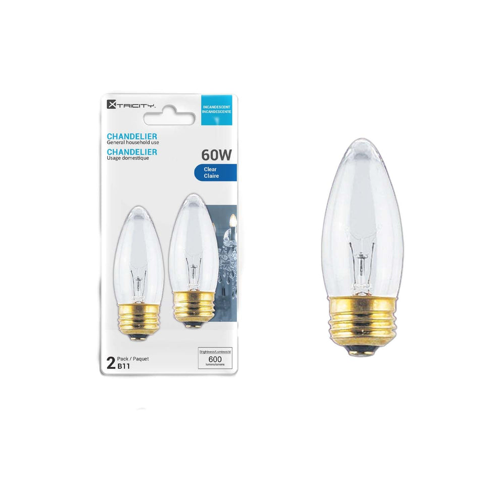 Ampoule chandelier type B11 intensité variable 60W / blanc doux (paquet de 2)