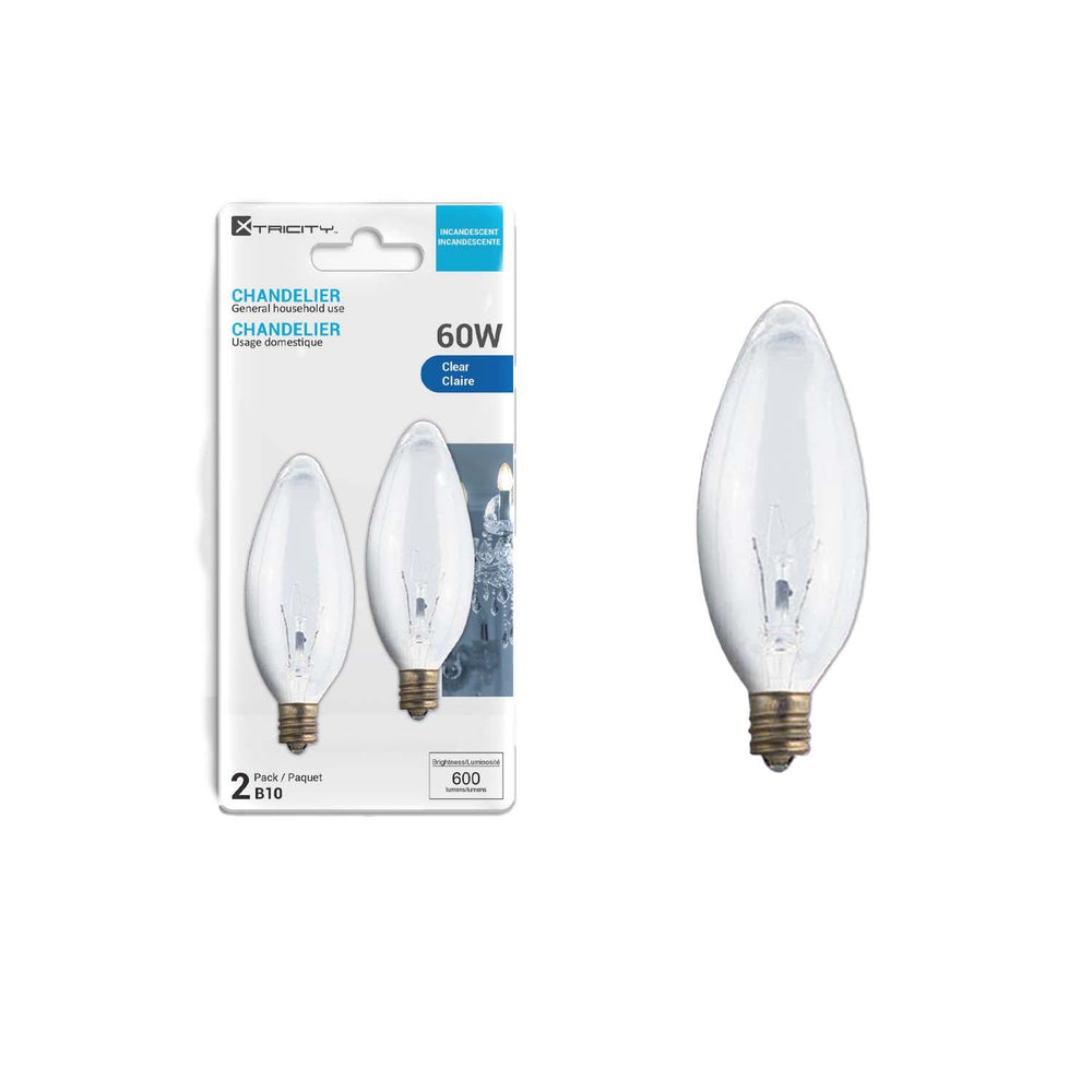 Ampoule chandelier type B10 intensité variable 60W / blanc doux (paquet de 2)