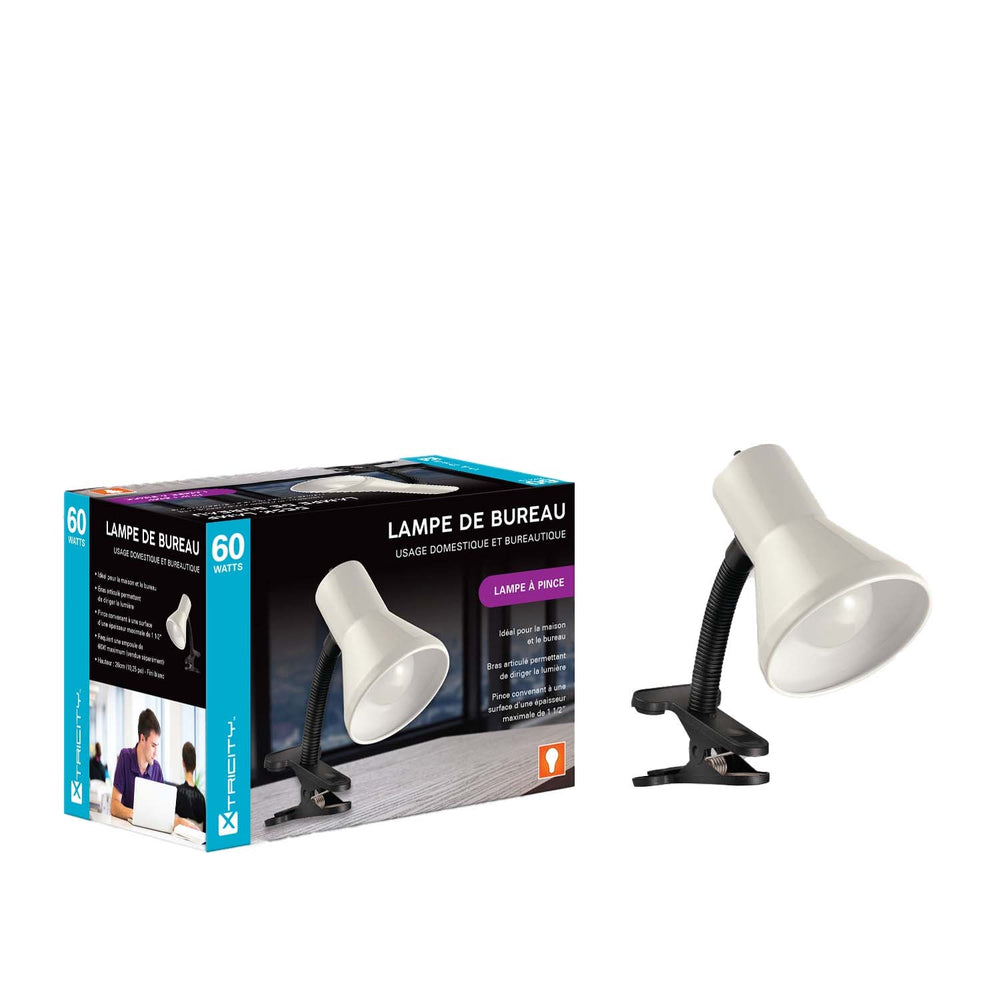 Lampe de table à bras articulé à pince 10,25 po / 60W / blanc