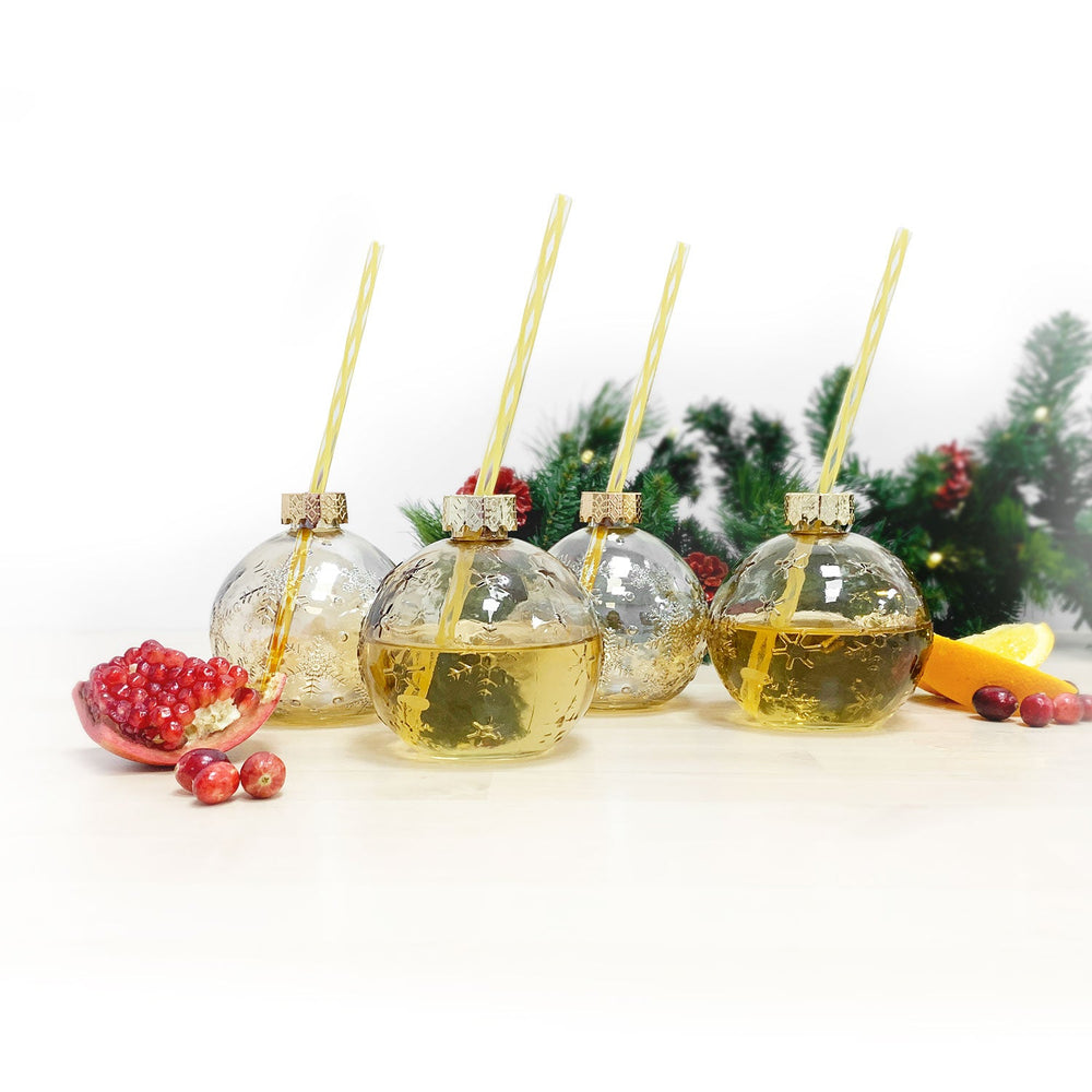 Ensemble de 4 verres boule de Noël avec paille