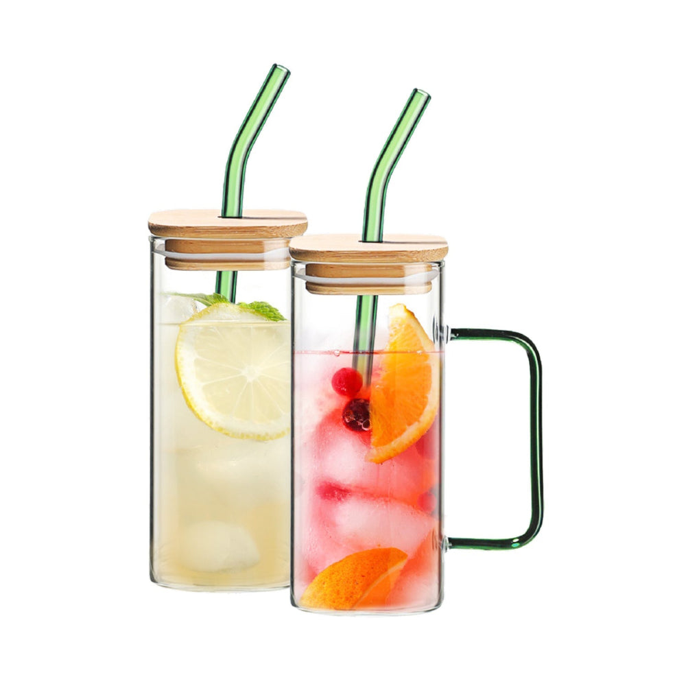 Ensemble de 2 tasses avec paille et couvercle en bambou