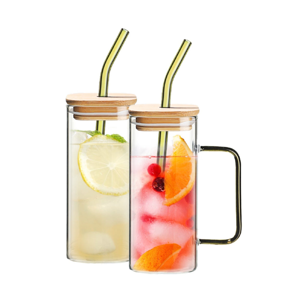 Ensemble de 2 tasses avec paille et couvercle en bambou
