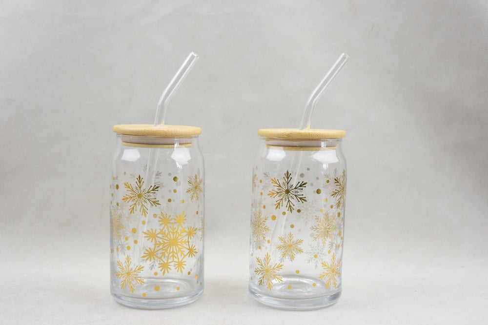 Ensemble de 2 verres avec couvercle et paille motif étoile or 350 ml