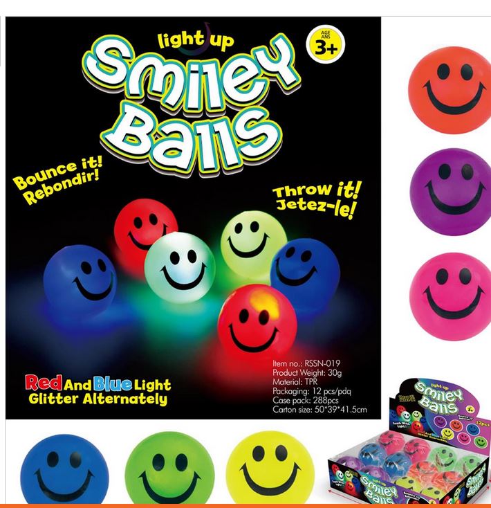 Balle rebondissante avec sourire 3 pouces lumineuse