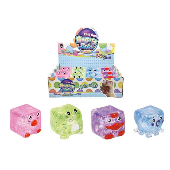 Animal en cube sensoriel anti-stress à presser qui regonfle lentement 1,5 po brillant