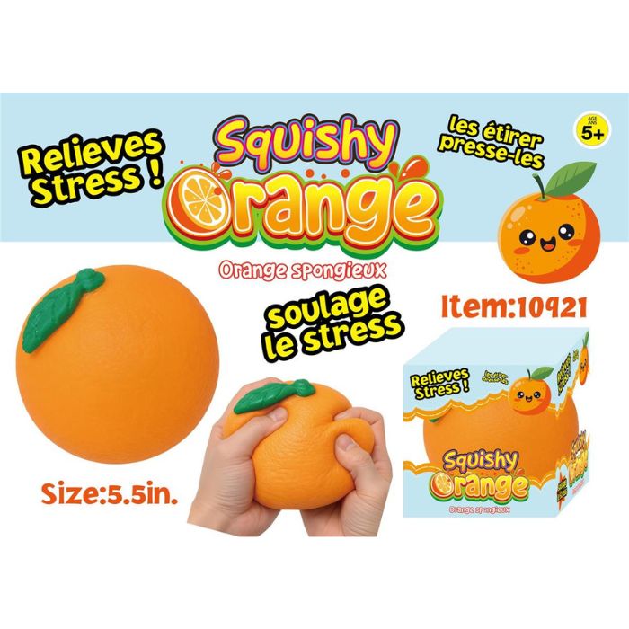 Orange spongieuse sensoriel anti-stress à presser 5,5 po (5 ans et +)