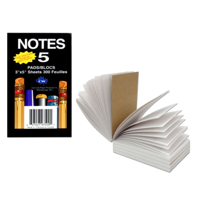 Bloc-note 3 po x 5 po 300 feuilles (paquet de 5)