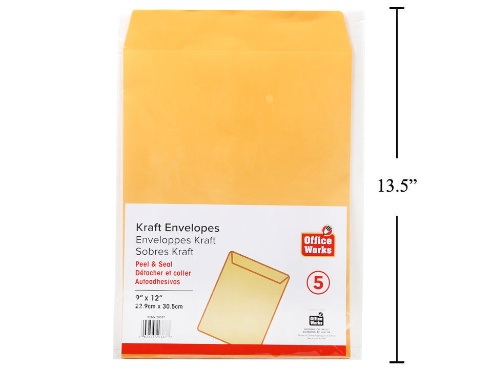 Enveloppes kraft autoadhésives format lettre (paquet de 5)