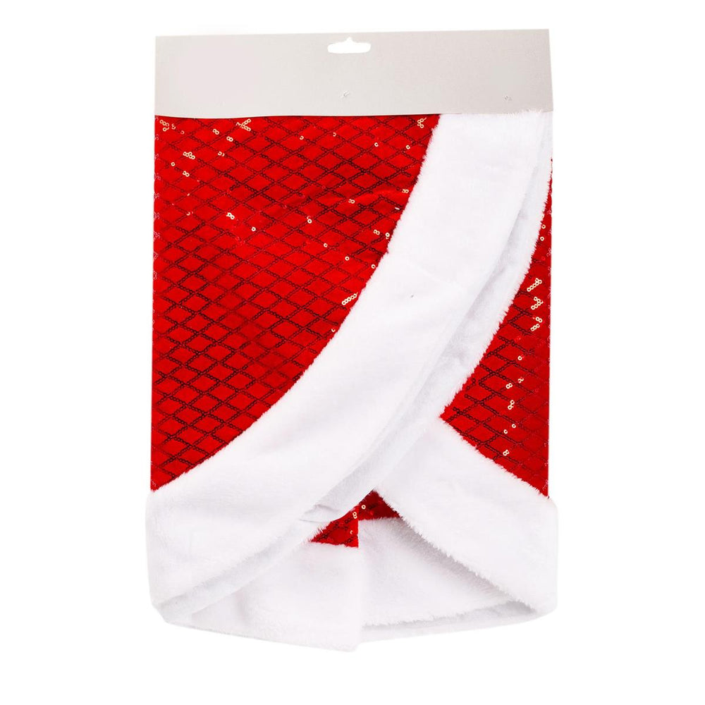 Jupe d'arbre de Noël 36 po paillette rouge bordée de blanc