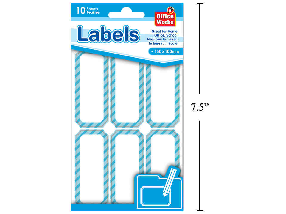 Étiquette autocollante avec bordure bleu (paquet de 10 feuilles)