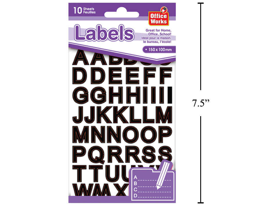 Autocollants lettres et chiffres noir 15 mm (10 feuilles)