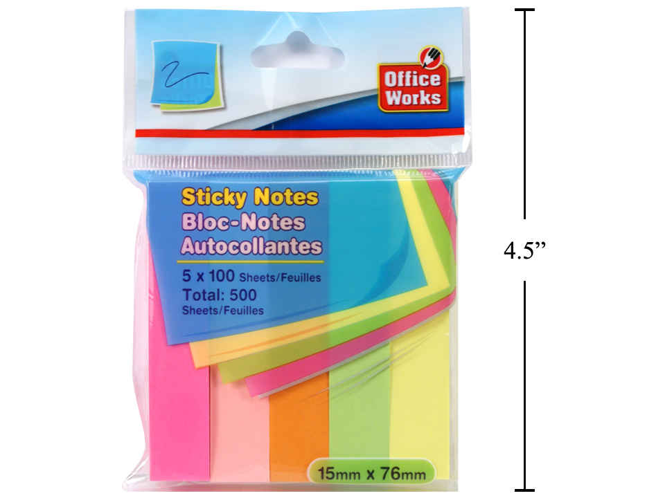 Bloc-notes autocollant 15 mm x 76 mm 5 x 100 feuilles