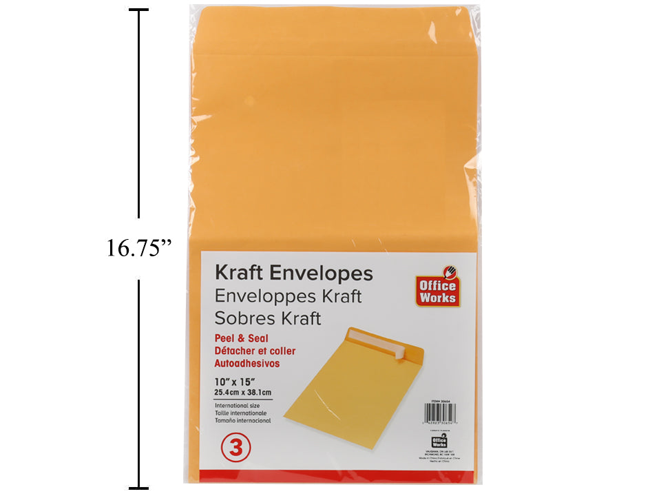 Enveloppe jaune 10 po x 15 po (paquet de 3)