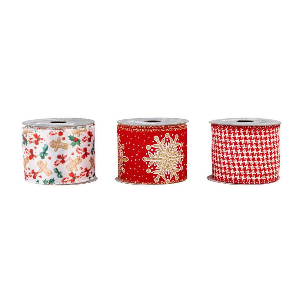 Ruban motif de Noël rouge 2,5 po x 9 verges