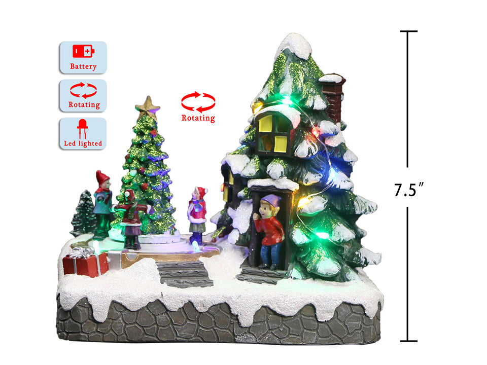 Scène lumineuse, rotative et musicale village et arbres de Noël 7,5 po