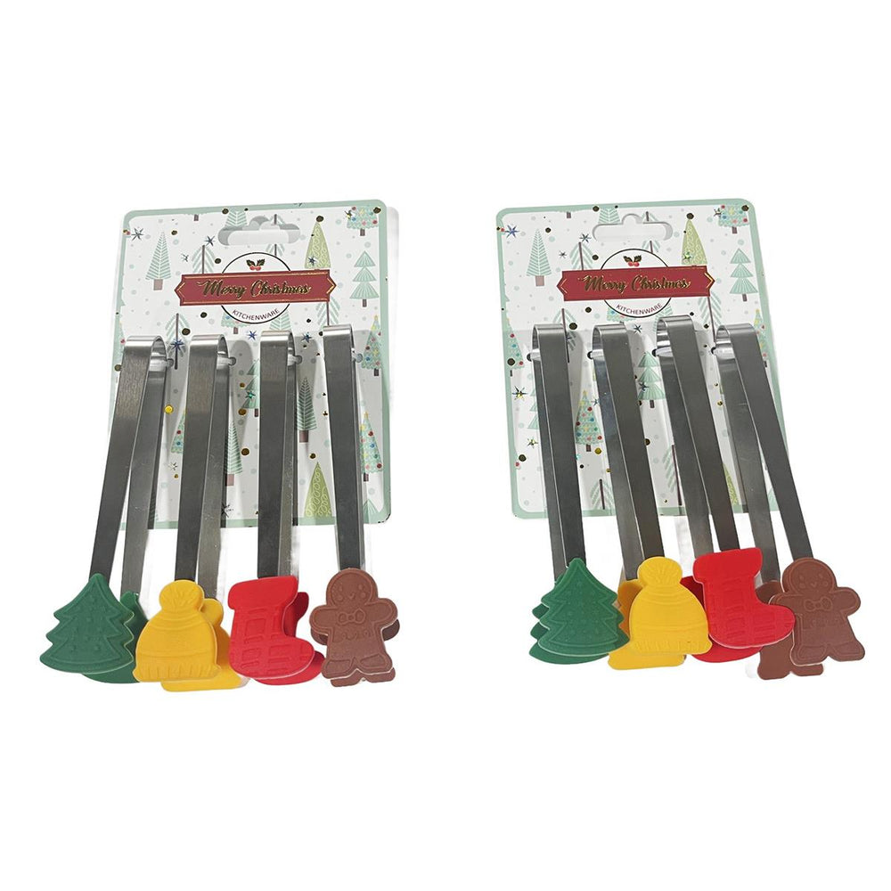 Pince en acier inoxydable et silicone de Noël 4,5 po (paquet de 4)