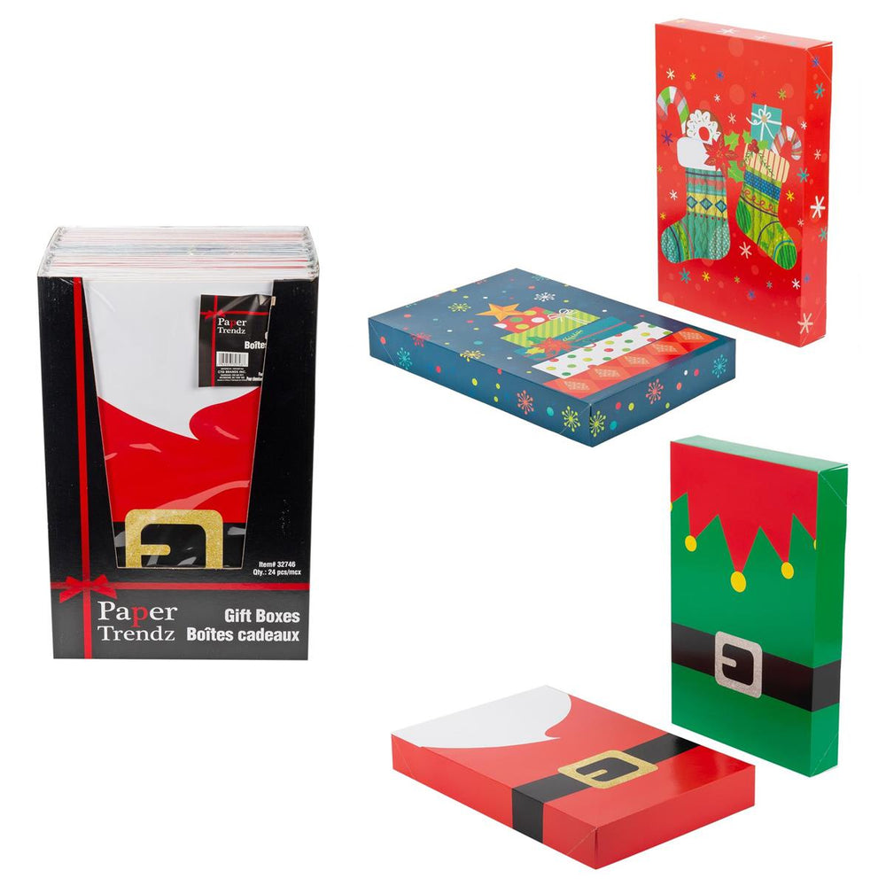 Boîte cadeau pliée avec imprimé à motif de Noël 14,75 po x 9,5 po x 2 po (paquet de 2)