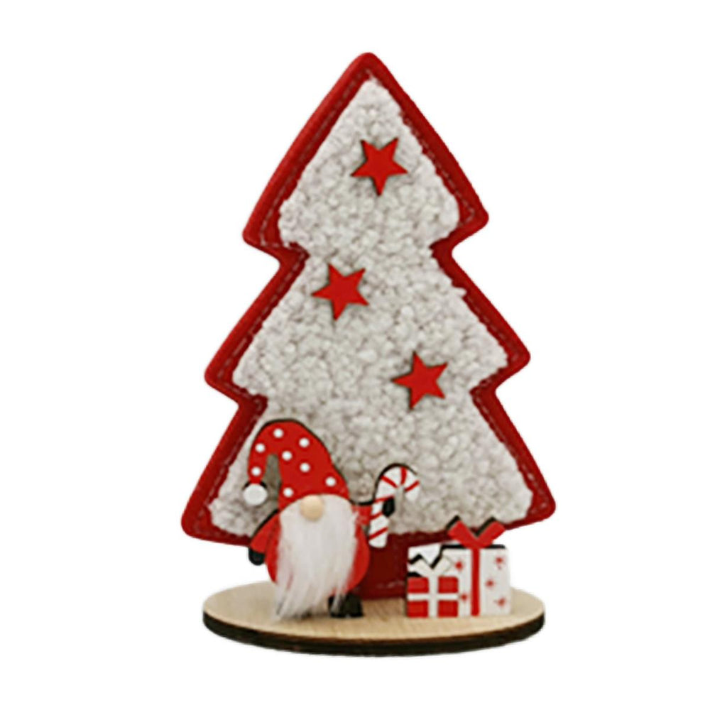 Sapin en bois et feutre décoratif avec gnome de Noël 6 po