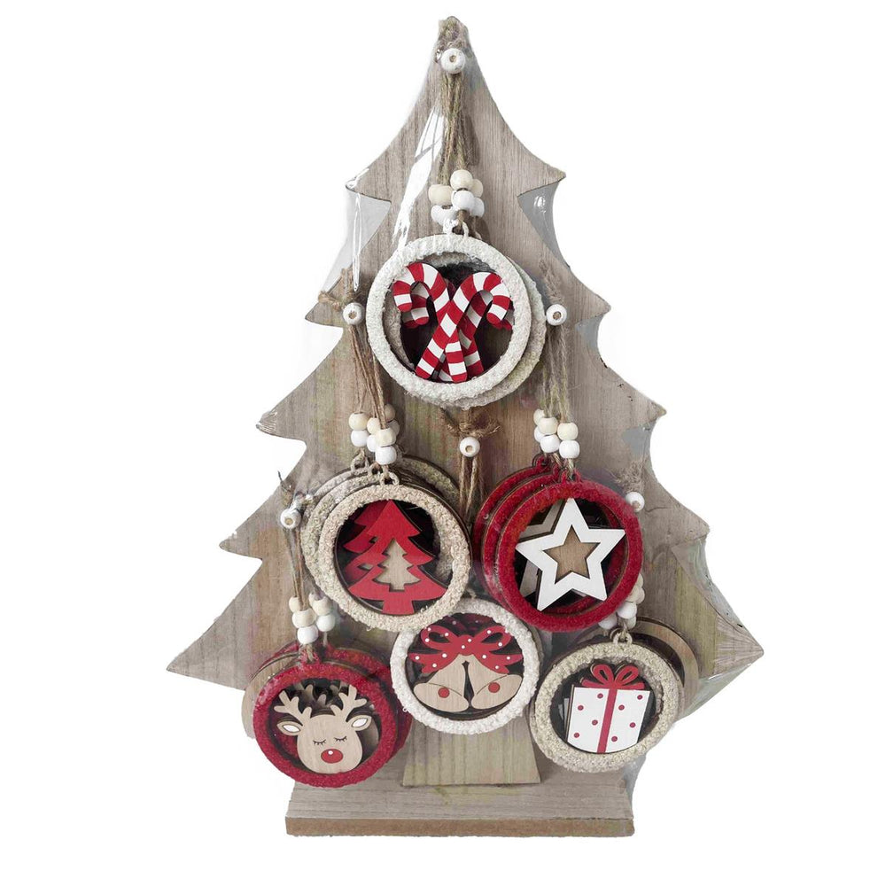 Ornement sapin de Noël avec boule de bois décorative 3 po
