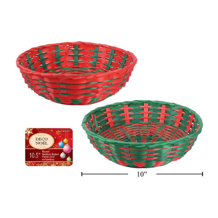 Panier rond 10,5 po en bambou tressé rouge et vert
