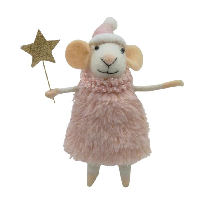 Peluche souris en robe rose avec étoile à la main 4,7 po