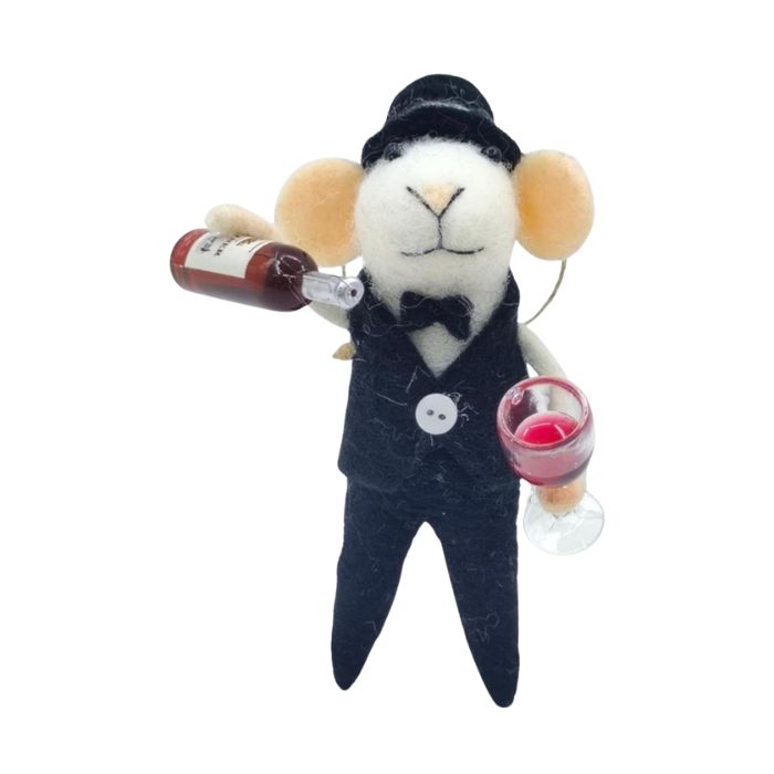 Peluche souris en habit qui se verse du vin 4,7 po