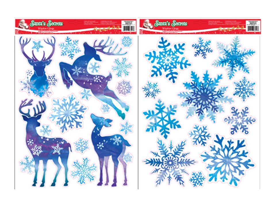 Autocollants de Noël pour fenêtre flocons/animaux bleus