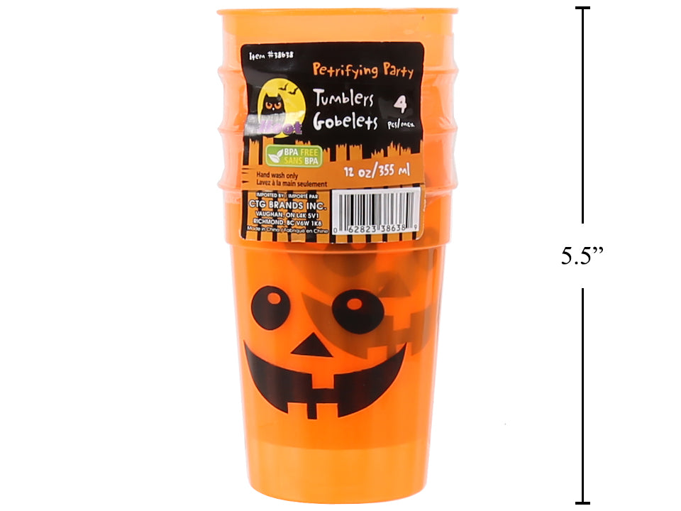 Verre en plastique citrouille 12 oz (paquet de 4)