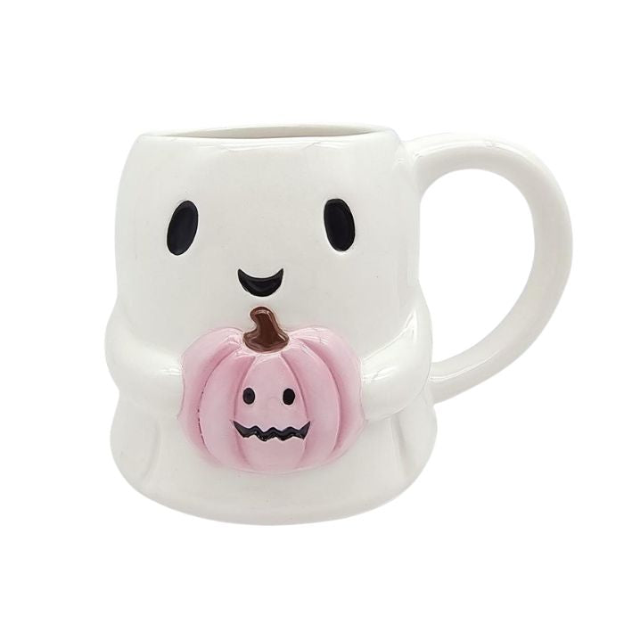Tasse en céramique 16 oz fantôme avec citrouille rose