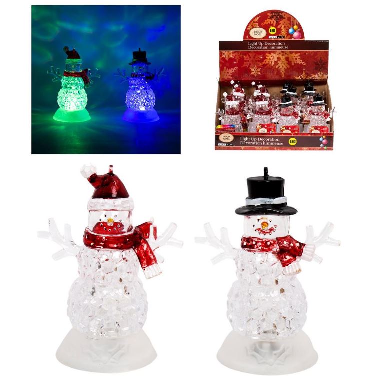 Bonhomme de neige 4 po en acrylique lumineux qui change de couleur